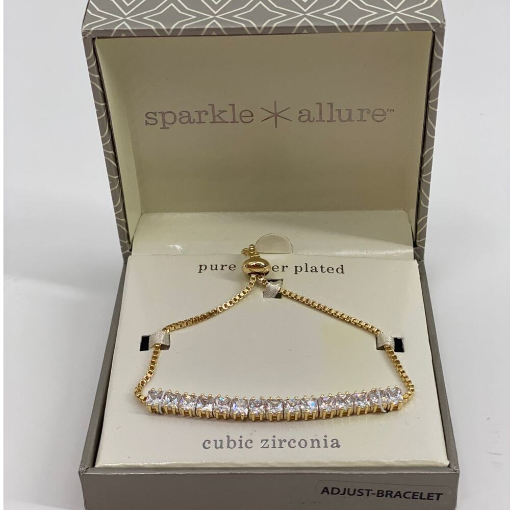 Sparkle Allure Cubic Zirconia Adjustable Gold Bracelet NEW in Box